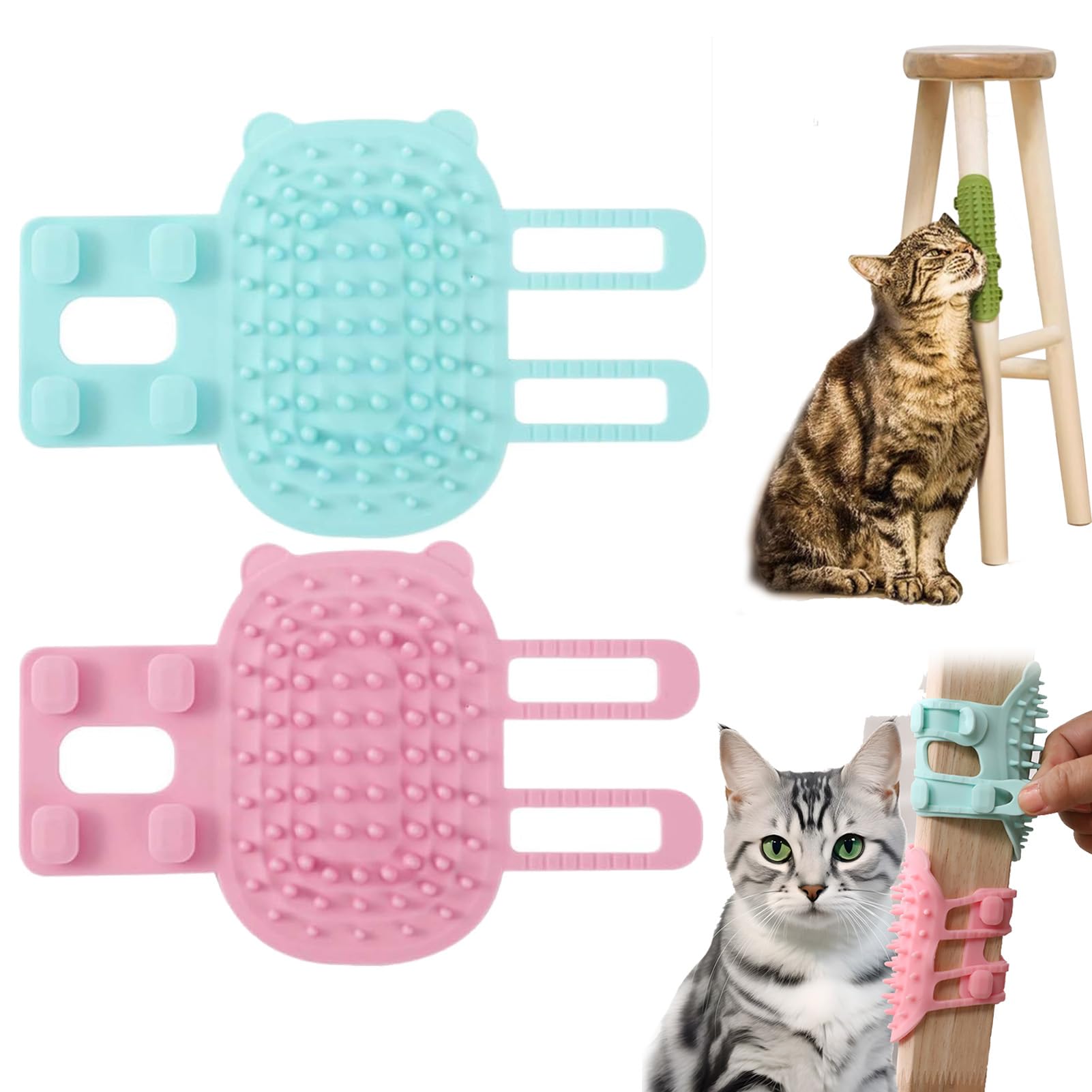 Qpets 2Pcs Cat Self Grooming Brushes, Silicone Cat Self-Groomer Removable Cat Self Grooming Pads for Leg Chair, Table Chair, Desk Chair Qpets 2Pcs Cat Self Grooming Brushes, Silicone Cat Self-Groomer Removable Cat Self Grooming Pads for Leg Chair, Table Chair, Desk Chair